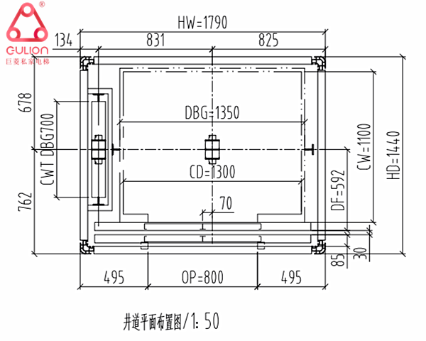 gulion巨菱设计铝合金框架 观光型 别墅电梯 设计图纸